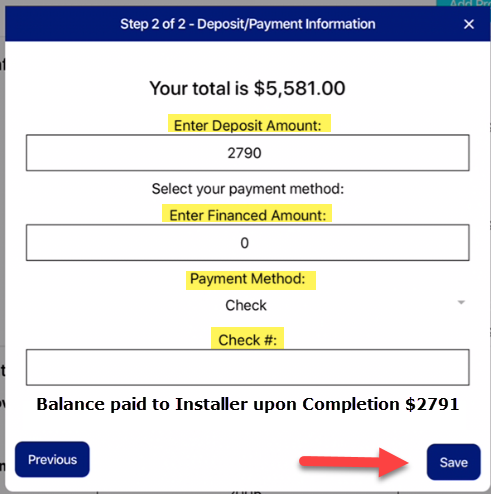 deposit pymt info